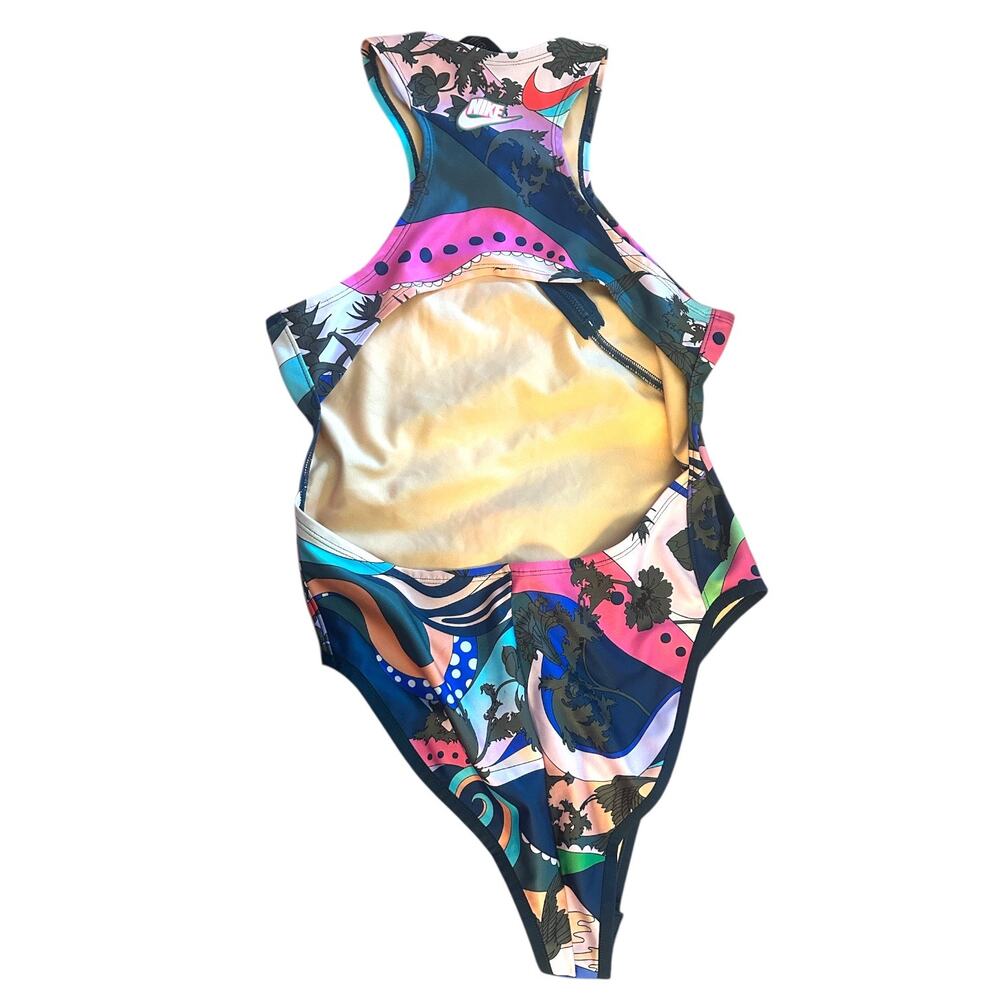 Nike Multicolor Floral-Print Sports Swimsuit - Pink, Navy, Teal - Picture 2 of 7